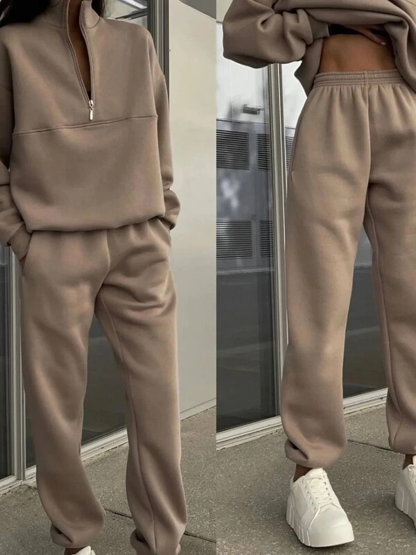 Casual μακρυμάνικα φούτερ και παντελόνια Fleece Two Piece σετ Γυναικεία φόρμα 2023 Φθινοπωρινή ζεστή κουκούλα