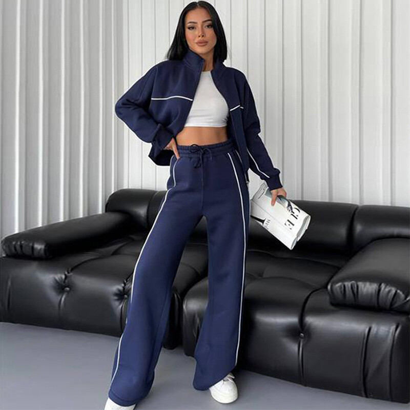 Casual Σετ Ζακέτα με μακρυμάνικο μισό ψηλό γιακά με κορδόνια παντελόνι με ρίγες Σετ παντελόνι γυναικεία ένδυση Casual σετ 2 τεμαχίων