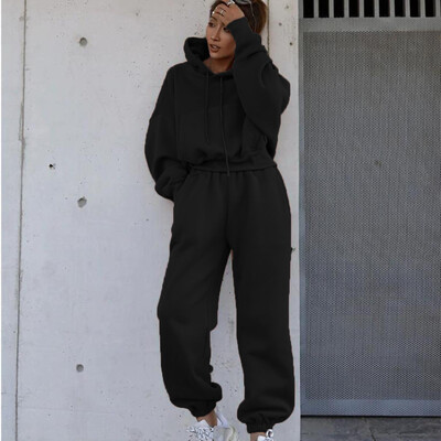 Őszi téli kocogó pulóver edzőterem edzés női őszi ruha 2 részes crop top oversize kapucnis női tréningruha