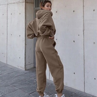 Őszi téli kocogó pulóver edzőterem edzés női őszi ruha 2 részes crop top oversize kapucnis női tréningruha