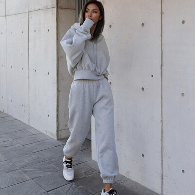 Őszi téli kocogó pulóver edzőterem edzés női őszi ruha 2 részes crop top oversize kapucnis női tréningruha