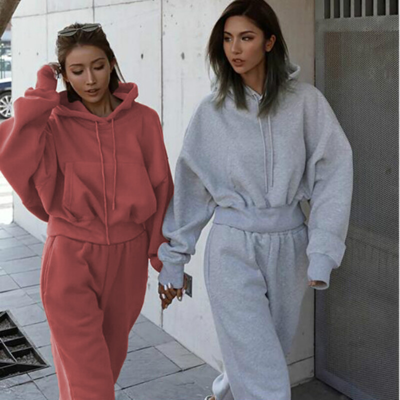 Φθινοπωρινό χειμερινό jogger jumper Γυμναστήριο Γυναικεία φθινοπωρινά ρούχα σετ 2 τεμαχίων crop top oversize γυναικείες φόρμες με hoodie