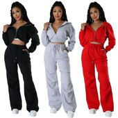 Y1271 Costum casual la modă pentru femei Hanorac cu glugă cu fermoar în talie Toamnă/iarna Nouă sosire Îmbrăcăminte europeană pentru femei