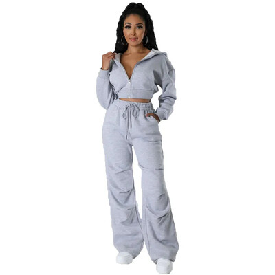 Y1271 Costum casual la modă pentru femei Hanorac cu glugă cu fermoar în talie Toamnă/iarna Nouă sosire Îmbrăcăminte europeană pentru femei