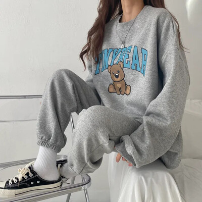 2024 Trening pentru femei Tinybear Costume sport Toamnă calduroasă Hanorac casual cu mânecă lungă Hanorace și pantaloni Fleece Două piese