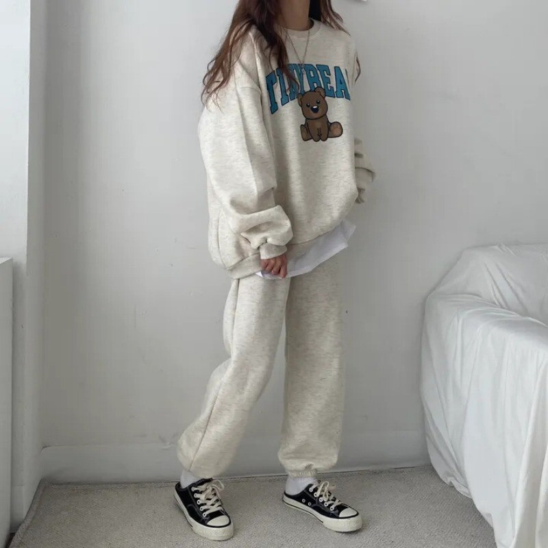 Γυναικείες αθλητικές φόρμες 2024 Tinybear Sport Suits Φθινοπωρινές ζεστές κουκούλες Casual μακρυμάνικα φούτερ και παντελόνια φλις σετ δύο τεμαχίων