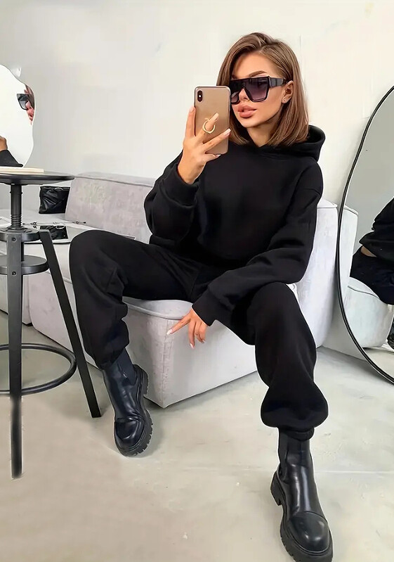 Φθινόπωρο/Χειμώνα Γυναικεία casual αθλητική φόρμα μονόχρωμη κουκούλα για γυναικεία ρούχα Φούστες με φερμουάρ Αθλητικά παντελόνια δύο τεμαχίων