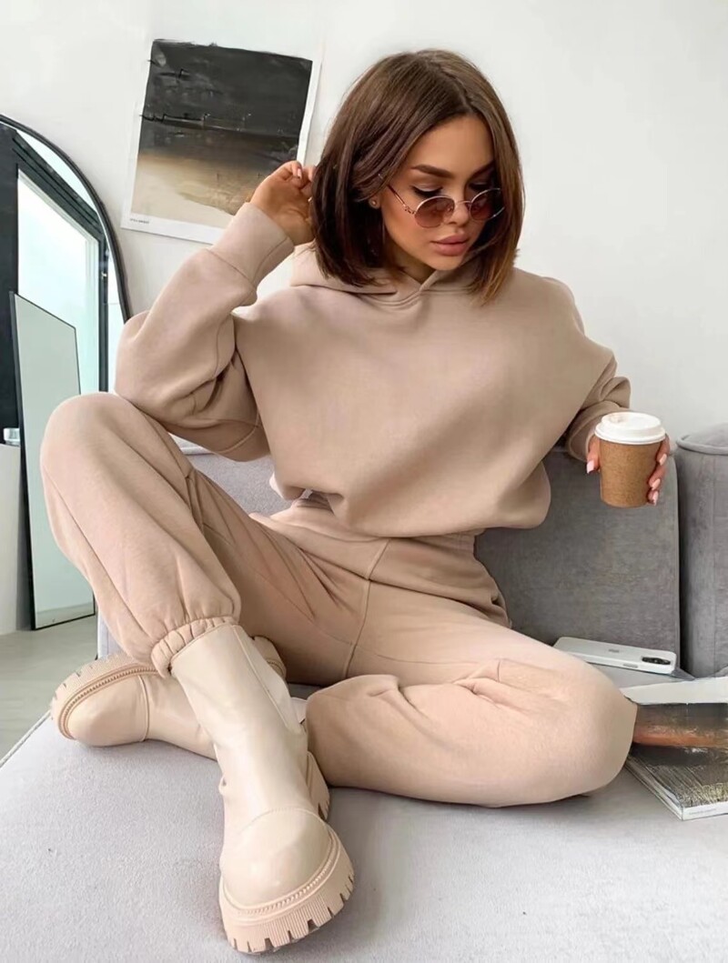 Φθινόπωρο/Χειμώνα Γυναικεία casual αθλητική φόρμα μονόχρωμη κουκούλα για γυναικεία ρούχα Φούστες με φερμουάρ Αθλητικά παντελόνια δύο τεμαχίων