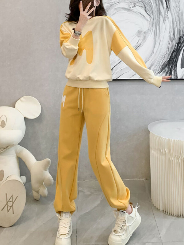 Ανοιξιάτικο φθινόπωρο γυναικείο παντελόνι ροζ φούτερ Γυναικείο παντελόνι σετ δύο τεμαχίων εκτύπωσης Sport Draw String αθλητική φόρμα Casual Elegant Xxl