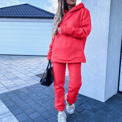Fall Active 2 részes sweatsuit 2 részes női téli fitnesz felszerelés gyapjú pulóver kapucnis pulóver + kocogó nadrág hozzáillő tréningruha
