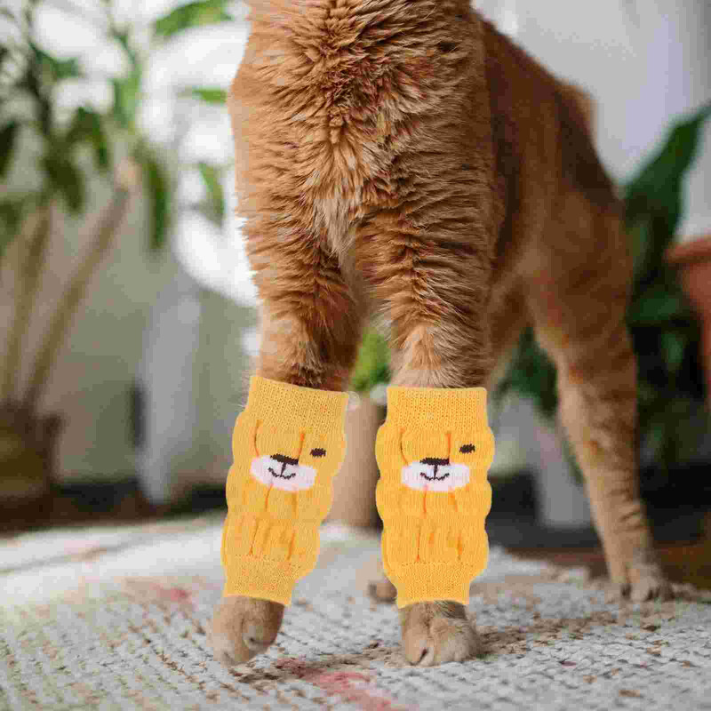 4 τμχ Κάλτσες κατοικίδιων ζώων Αντιχαρακτική Βαμβακερό μανίκι ποδιών Αντιολισθητικές κάλτσες Χειμερινή προστασία Προστατευτικά γονάτων