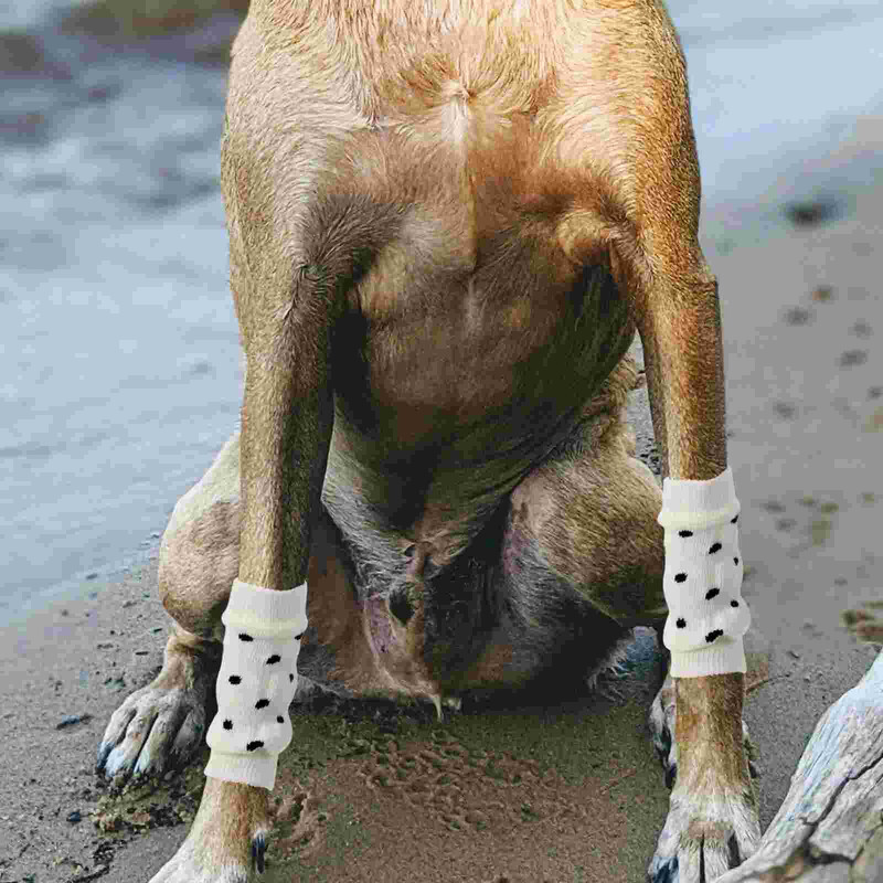 4 τεμ. Αντιολισθητικές κάλτσες Προστατευτικά ποδιών για σκύλους κατοικίδιων ζώων Θερμαντικά καλύμματα γάτας Σετ μανίκια για κουτάβι μανίκια λευκά για σκύλους πλεκτά