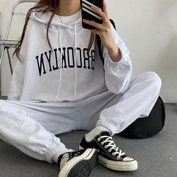 Ανοιξιάτικη γυναικεία βαμβακερή φόρμα oversized σετ Γυναικεία φαρδιά φούτερ + μακρύ παντελόνι κοστούμια κοντά σετ Conjuntos De Pantalón