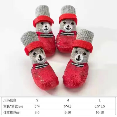 4db Puppy Dog Teddy Zokni Vízálló macskacipő Karcolásgátló lábvédő Koszos Állat Zokni Kis Macska Kutyák Kötött Meleg zokni