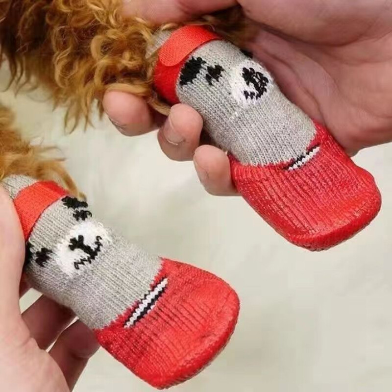 4 τεμ. Puppy Dog Teddy Socks Αδιάβροχα παπούτσια γάτας Αντι-γρατσουνιές κάλυμμα ποδιών κατά των βρώμικων κατοικίδιων κάλτσες Small Cat Dogs Knit Warmpet Socks