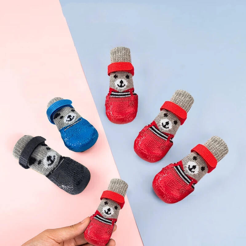 4 τεμ. Puppy Dog Teddy Socks Αδιάβροχα παπούτσια γάτας Αντι-γρατσουνιές κάλυμμα ποδιών κατά των βρώμικων κατοικίδιων κάλτσες Small Cat Dogs Knit Warmpet Socks