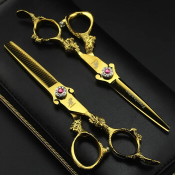 6 ιντσών All Golden Dragon Hairdressing Barber Scissors Professional Barbershop Scissor Haircut Salon Cutting Shears Set Αραίωμα