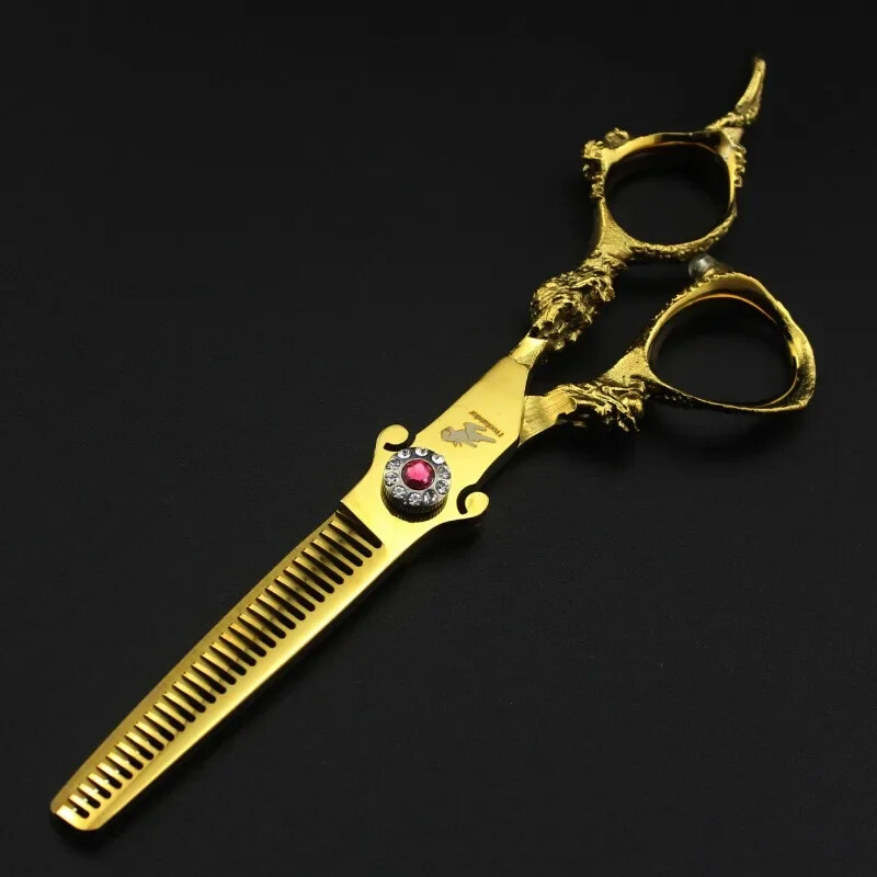 6 ιντσών All Golden Dragon Hairdressing Barber Scissors Professional Barbershop Scissor Haircut Salon Cutting Shears Set Αραίωμα