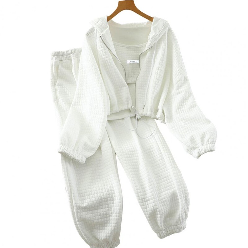 Γυναικείο Σετ φόρμας 3 τεμαχίων Γυναικείο Φθινοπωρινό Χειμερινό Σετ Αθλητικό Σετ με φανελάκι με κουκούλα Παλτό ελαστική μέση για το κρύο