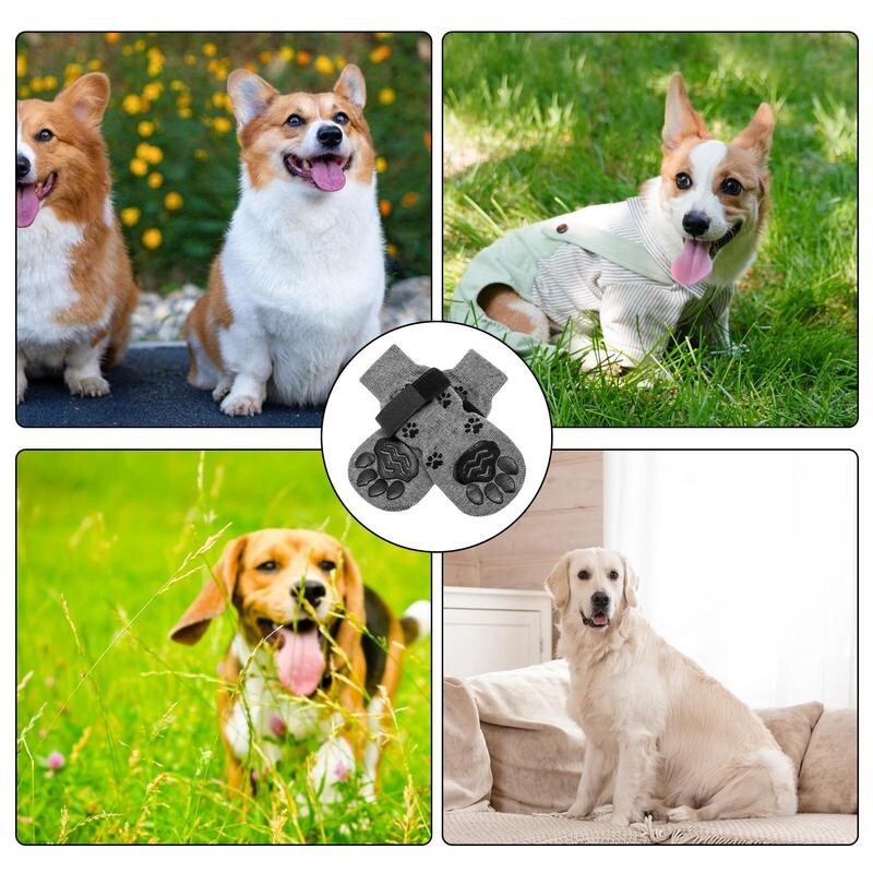 Αντιολισθητικές κάλτσες σκύλου 2 ζευγάρια κάλτσες για λαβή κατοικίδιων για χρήση σε εσωτερικούς χώρους Ζεστές κάλτσες σκύλων για αποφυγή γρατσουνίσματος Ρυθμιζόμενοι ιμάντες προστατευτικό ποδιών