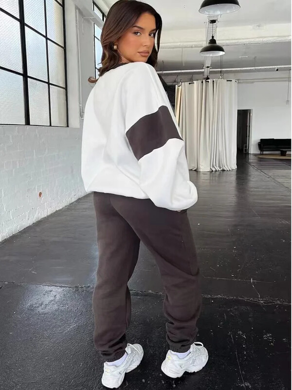 2024 Νέα χειμερινή μόδα Colorblock Σετ δύο τεμαχίων Γυναικεία στολή Φθινοπωρινό Y2K Ρούχα πουλόβερ Φούτερ Top Παντελόνια Σετ Αθλητικά