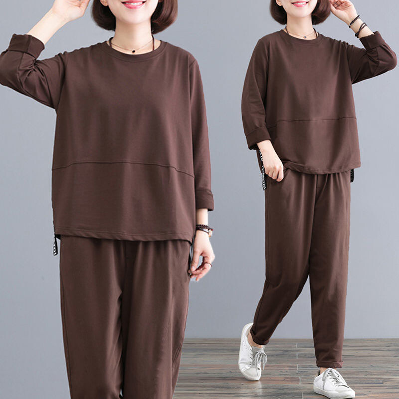 Φαρδιά αθλητική φόρμα μεγάλου μεγέθους σετ δύο τεμαχίων Γυναικεία φόρμα για μεσήλικες γυναίκες 2024 Casual Sportswear Top παντελόνι 5XL E247