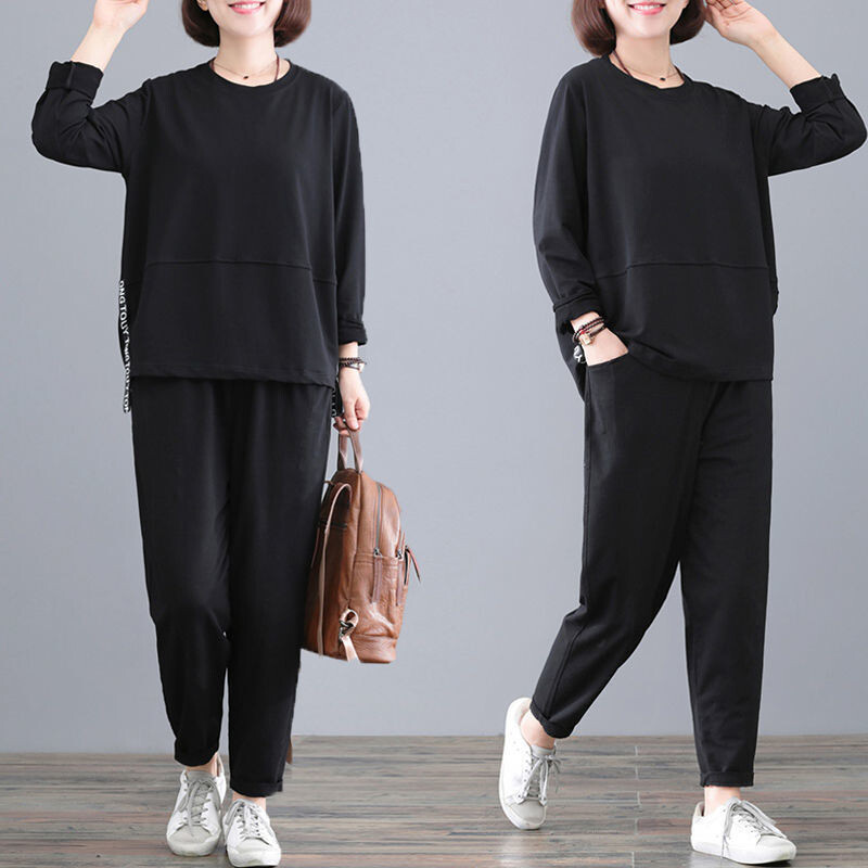 Φαρδιά αθλητική φόρμα μεγάλου μεγέθους σετ δύο τεμαχίων Γυναικεία φόρμα για μεσήλικες γυναίκες 2024 Casual Sportswear Top παντελόνι 5XL E247