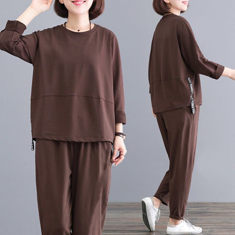 Φαρδιά αθλητική φόρμα μεγάλου μεγέθους σετ δύο τεμαχίων Γυναικεία φόρμα για μεσήλικες γυναίκες 2024 Casual Sportswear Top παντελόνι 5XL E247