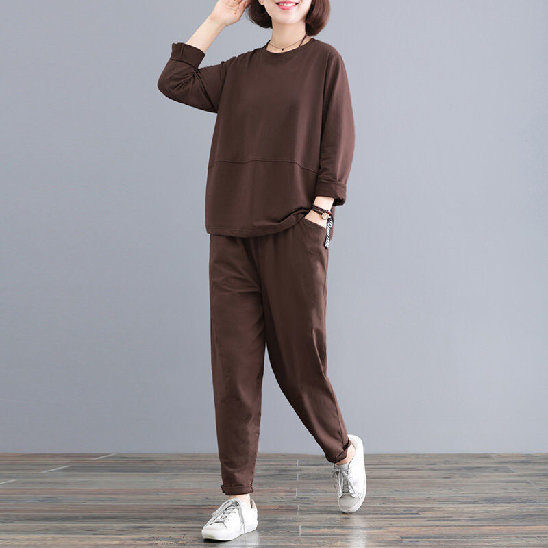 Φαρδιά αθλητική φόρμα μεγάλου μεγέθους σετ δύο τεμαχίων Γυναικεία φόρμα για μεσήλικες γυναίκες 2024 Casual Sportswear Top παντελόνι 5XL E247