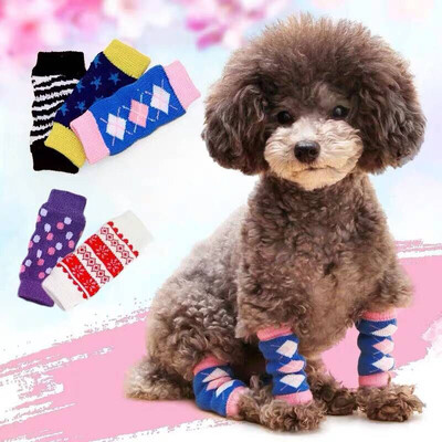 4Pcs Pet Anti-dirty Leggings Knee Dog Booties Socks Зима Топъл протектор за крака Чорапи за плетене Cover Dogs Knee Pods Sock