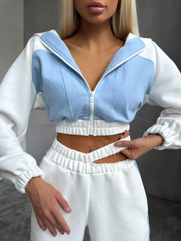 Παντελόνια με κουκούλα με αντίθεση, γυναικεία σετ Μόδα κοντά σακάκια, κομμένα ελαστικά παντελόνια μέσης Γυναικείο φθινόπωρο 2024 γυναικείο κοστούμι 2 τεμαχίων