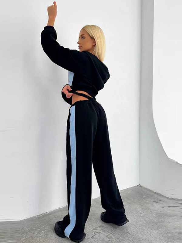 Παντελόνια με κουκούλα με αντίθεση, γυναικεία σετ Μόδα κοντά σακάκια, κομμένα ελαστικά παντελόνια μέσης Γυναικείο φθινόπωρο 2024 γυναικείο κοστούμι 2 τεμαχίων