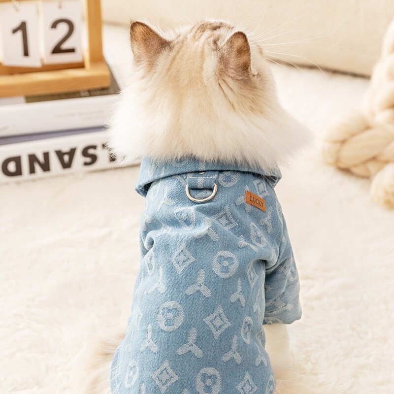 Τζιν ρούχα για σκύλους Μαλακό γλυκό πουκάμισο σκύλου Φθινοπωρινό κοστούμι για κουτάβι Χαριτωμένο τύπωμα πουκάμισο γάτας Παλτό για κατοικίδια Μπουφάν Chihuahua Ρούχα για κατοικίδια