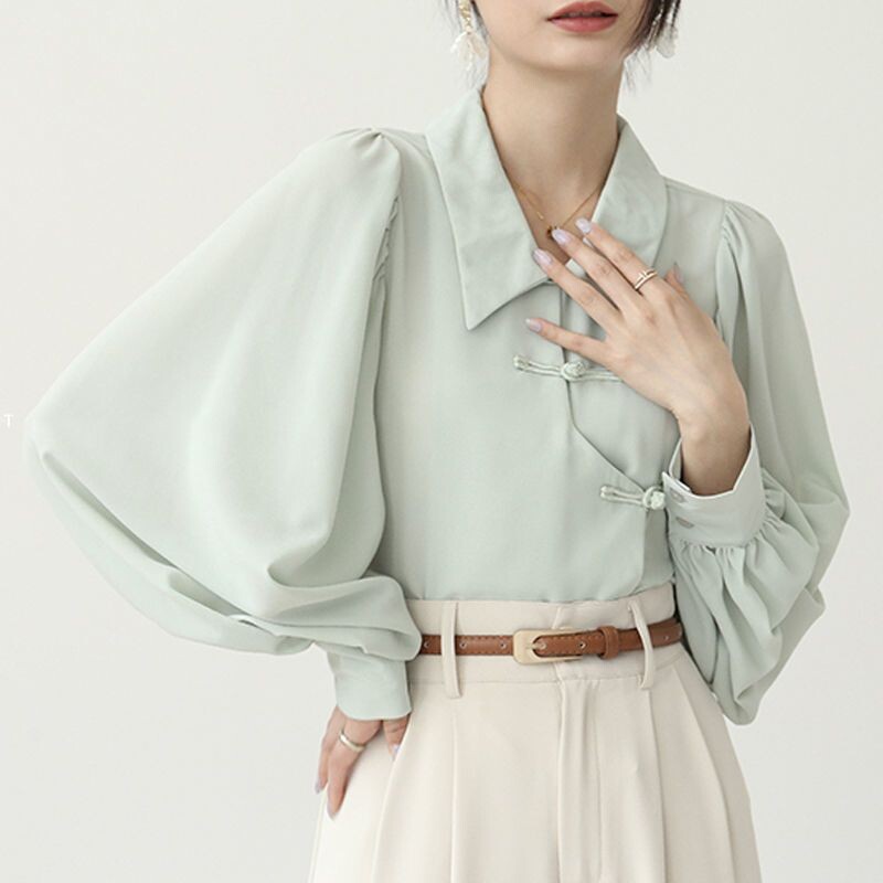 Φρούτα Πράσινο Πουκάμισο Γυναικείο Φθινοπωρινό Νέο Προϊόν Λεπτό αντηλιακό πουκάμισο Γυναικείο μακρυμάνικο Palace Chic and Fashion Temperament Top