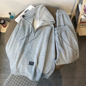 Γυναικεία Oversize Loose Sports Casual Κοστούμι δύο τεμαχίων Φούτερ Φούτερ Σετ Φούτερ Φθινοπωρινές μπλούζες με φερμουάρ ίσιο παντελόνι Σετ 2 τεμαχίων