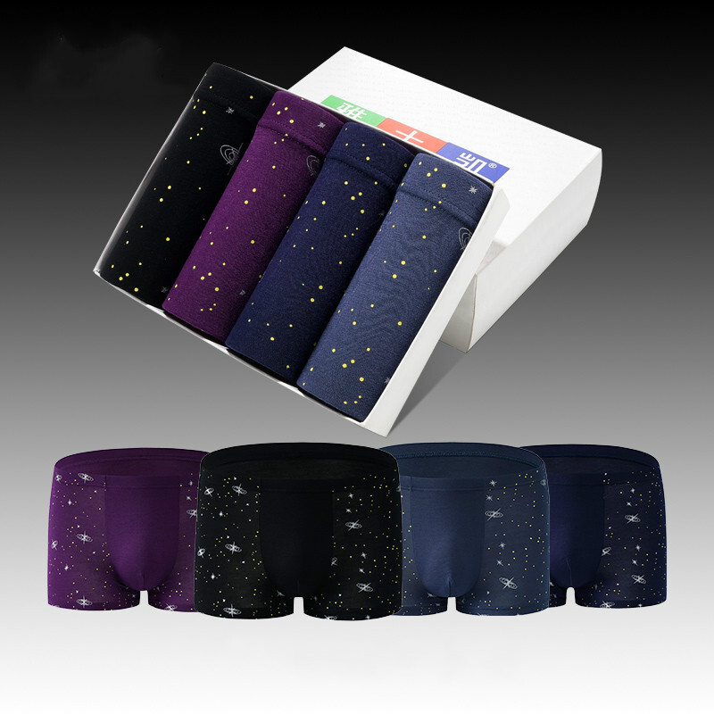 Ανδρικά βαμβακερά σορτς Μπόξερ Αντρικά εσώρουχα Σέξι μπόξερ Νεανικά νεανικά μαχαιροπίρουνα από μετάξι πάγου που αναπνέουν Starry Sky Printing 4 τμχ Plus μέγεθος 6XL 7XL