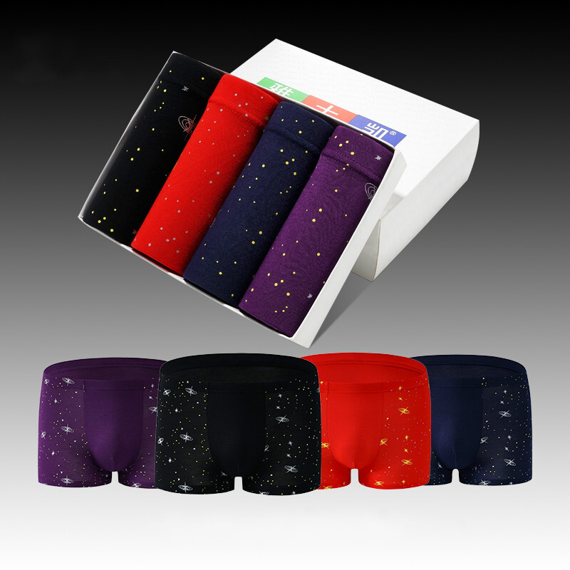 Ανδρικά βαμβακερά σορτς Μπόξερ Αντρικά εσώρουχα Σέξι μπόξερ Νεανικά νεανικά μαχαιροπίρουνα από μετάξι πάγου που αναπνέουν Starry Sky Printing 4 τμχ Plus μέγεθος 6XL 7XL