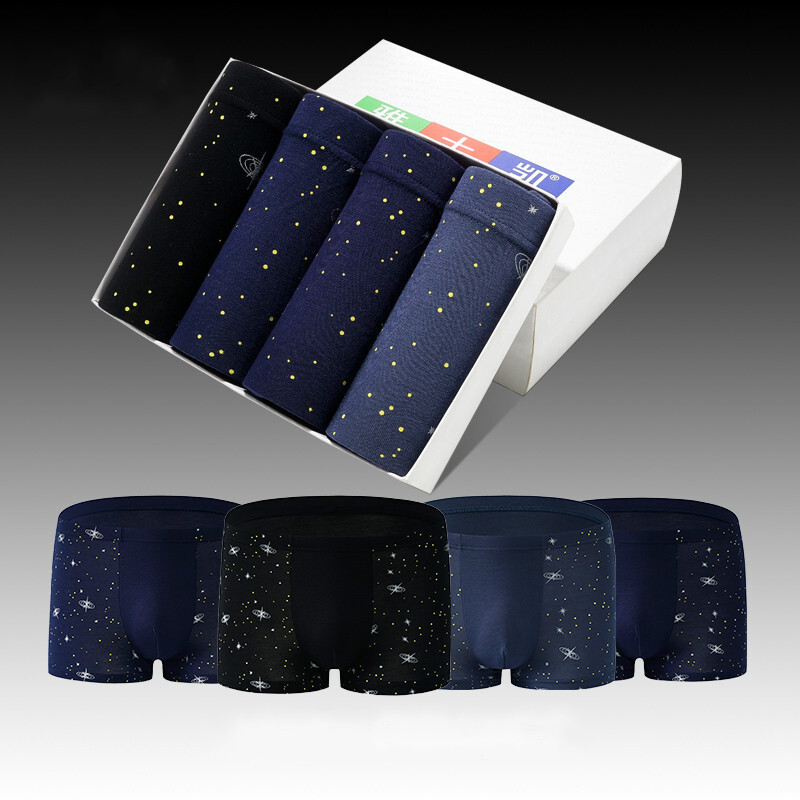 Ανδρικά βαμβακερά σορτς Μπόξερ Αντρικά εσώρουχα Σέξι μπόξερ Νεανικά νεανικά μαχαιροπίρουνα από μετάξι πάγου που αναπνέουν Starry Sky Printing 4 τμχ Plus μέγεθος 6XL 7XL