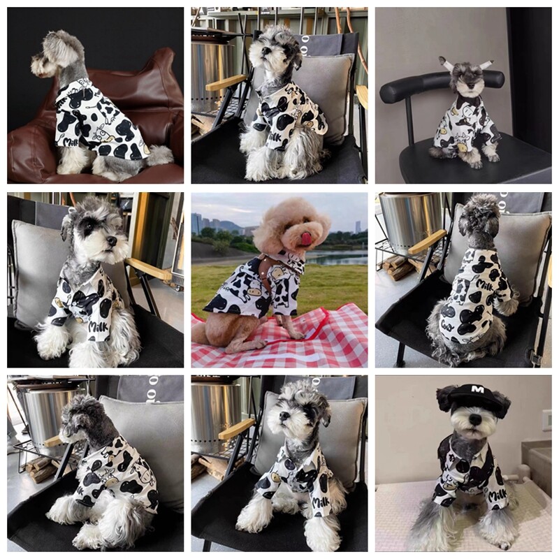 Ρούχα σκυλιών Πουκάμισο Αγελάδα εκτύπωσης Ρούχα για κατοικίδια Μόδα Όμορφα μικρά σκυλιά Μοντέρνα Schnauzer Άνοιξη Καλοκαίρι Μαύρο Λευκό Χονδρική