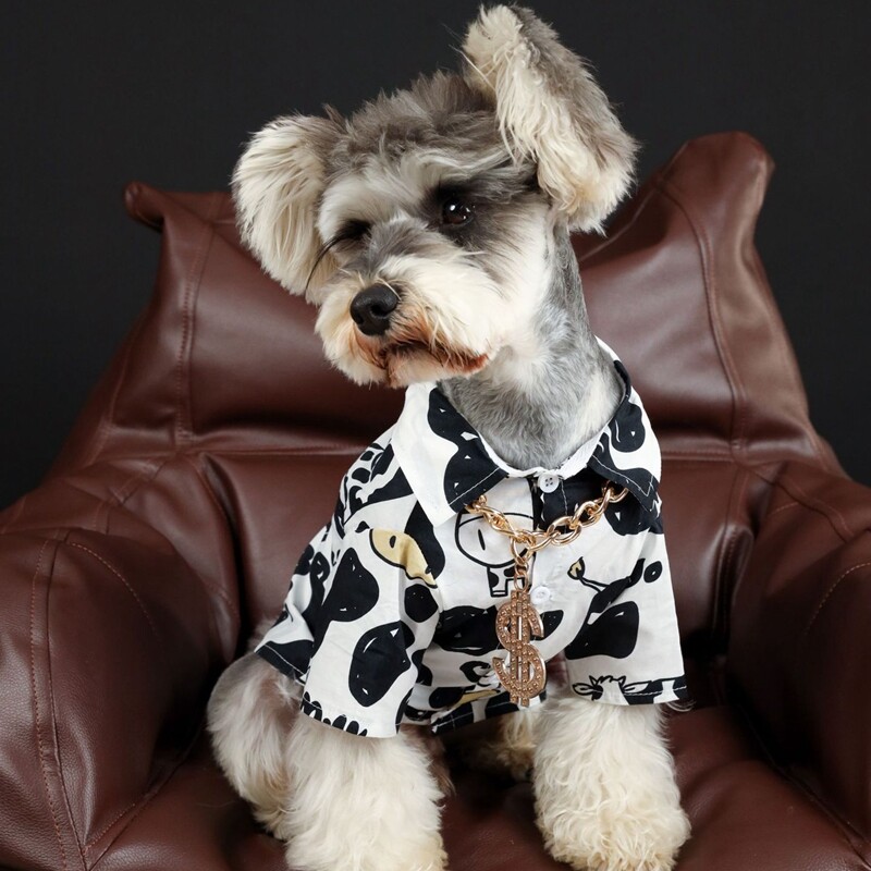Ρούχα σκυλιών Πουκάμισο Αγελάδα εκτύπωσης Ρούχα για κατοικίδια Μόδα Όμορφα μικρά σκυλιά Μοντέρνα Schnauzer Άνοιξη Καλοκαίρι Μαύρο Λευκό Χονδρική