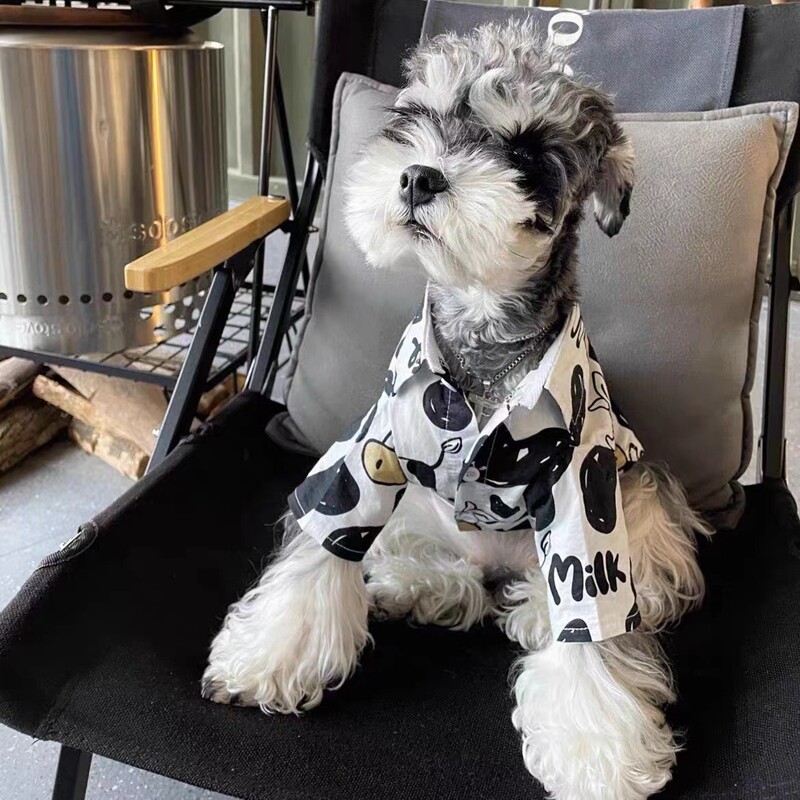 Ρούχα σκυλιών Πουκάμισο Αγελάδα εκτύπωσης Ρούχα για κατοικίδια Μόδα Όμορφα μικρά σκυλιά Μοντέρνα Schnauzer Άνοιξη Καλοκαίρι Μαύρο Λευκό Χονδρική