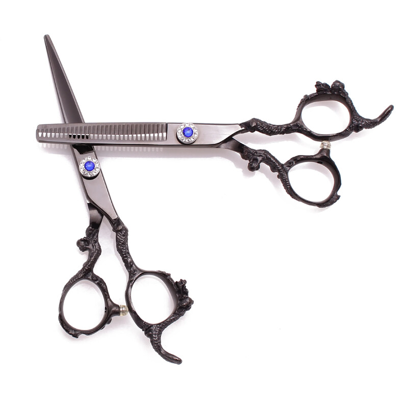 2τμχ 6" Barber Scissors Professional 440C 62HRC Hair Cutting Scissors Dragon Sculpture Handle Thinning Shears Adjustable C9003