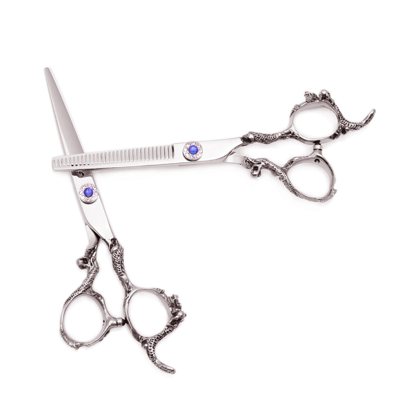 2τμχ 6" Barber Scissors Professional 440C 62HRC Hair Cutting Scissors Dragon Sculpture Handle Thinning Shears Adjustable C9003