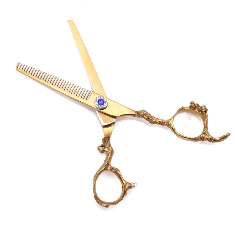 2τμχ 6" Barber Scissors Professional 440C 62HRC Hair Cutting Scissors Dragon Sculpture Handle Thinning Shears Adjustable C9003