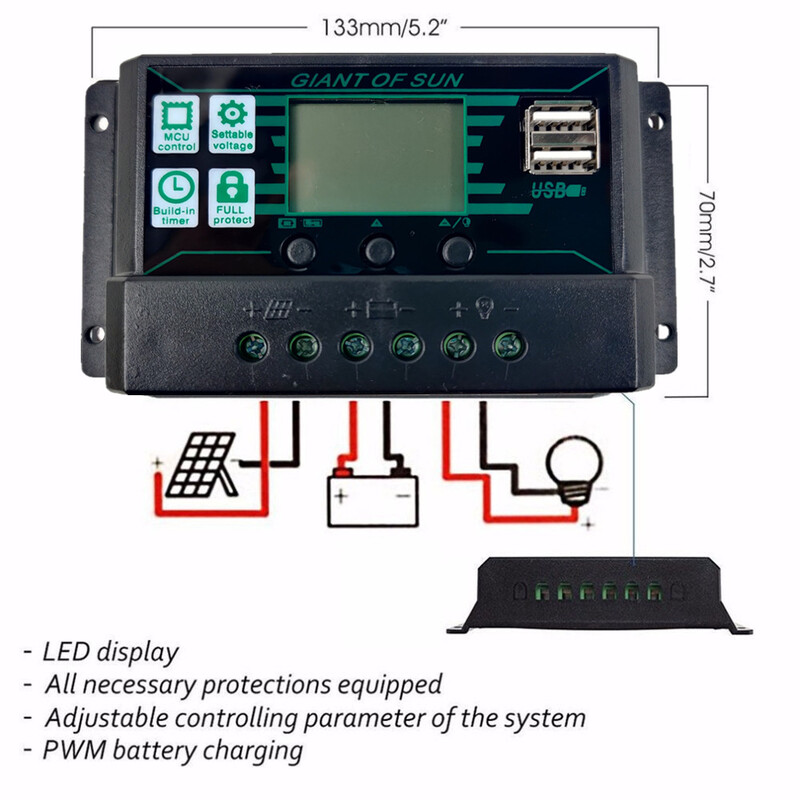 Controler solar 100A Regulator de tensiune MPPT PWM Dual USB Panou fotovoltaic Controler negru Model de marcă