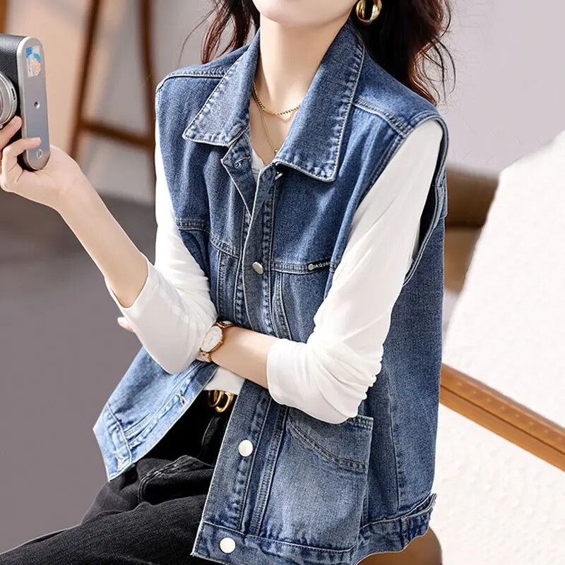 Svestrana traper jakna široke kroja za žene Proljeće Jesen 2023. Novi stil Radna odjeća Pocket Horse Clip Top traper košulja