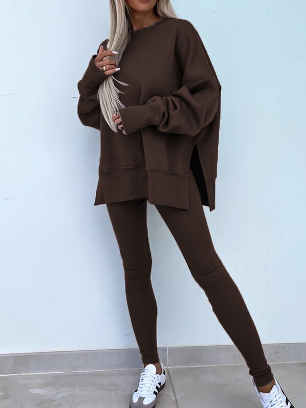 Sügistalvine kaheosaline pliiatsiga pükste komplekt, naiste 2024 elastne vöökoht, tugevalt sobivad komplektid, uued lapilised kapuutsid, naiste ülikonnad