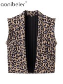 Aonibeier Leopard Print női mellény Traf nyári ujjatlan nyitott elöl bő steppelt kabát női Crop felső Y2K mellény kabát