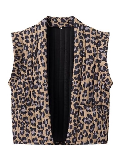 Aonibeier Leopard Print női mellény Traf nyári ujjatlan nyitott elöl bő steppelt kabát női Crop felső Y2K mellény kabát