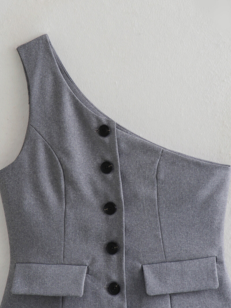 Y2K TRAF Fashion Dissymmetry Sieviešu veste bez piedurknēm sievietēm 2024. gada vasaras šiks vienrindas ar kabatām pelēkas vestes Tops Jaunums